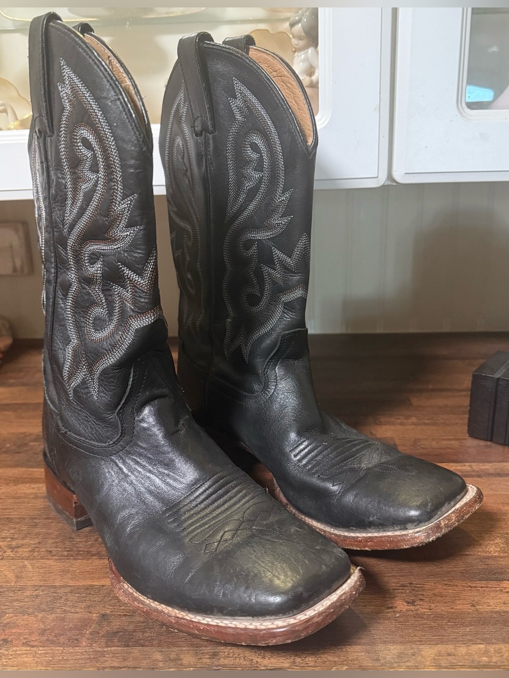 Cody James Stockman Mens Black Leather Cowboy Western Boots 9 D BBS5